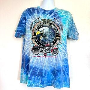 Sturgis 2007 Vtg Blue Tie-Dye Men's Shirt L Hanes Heavyweight Tee Cotton Biker